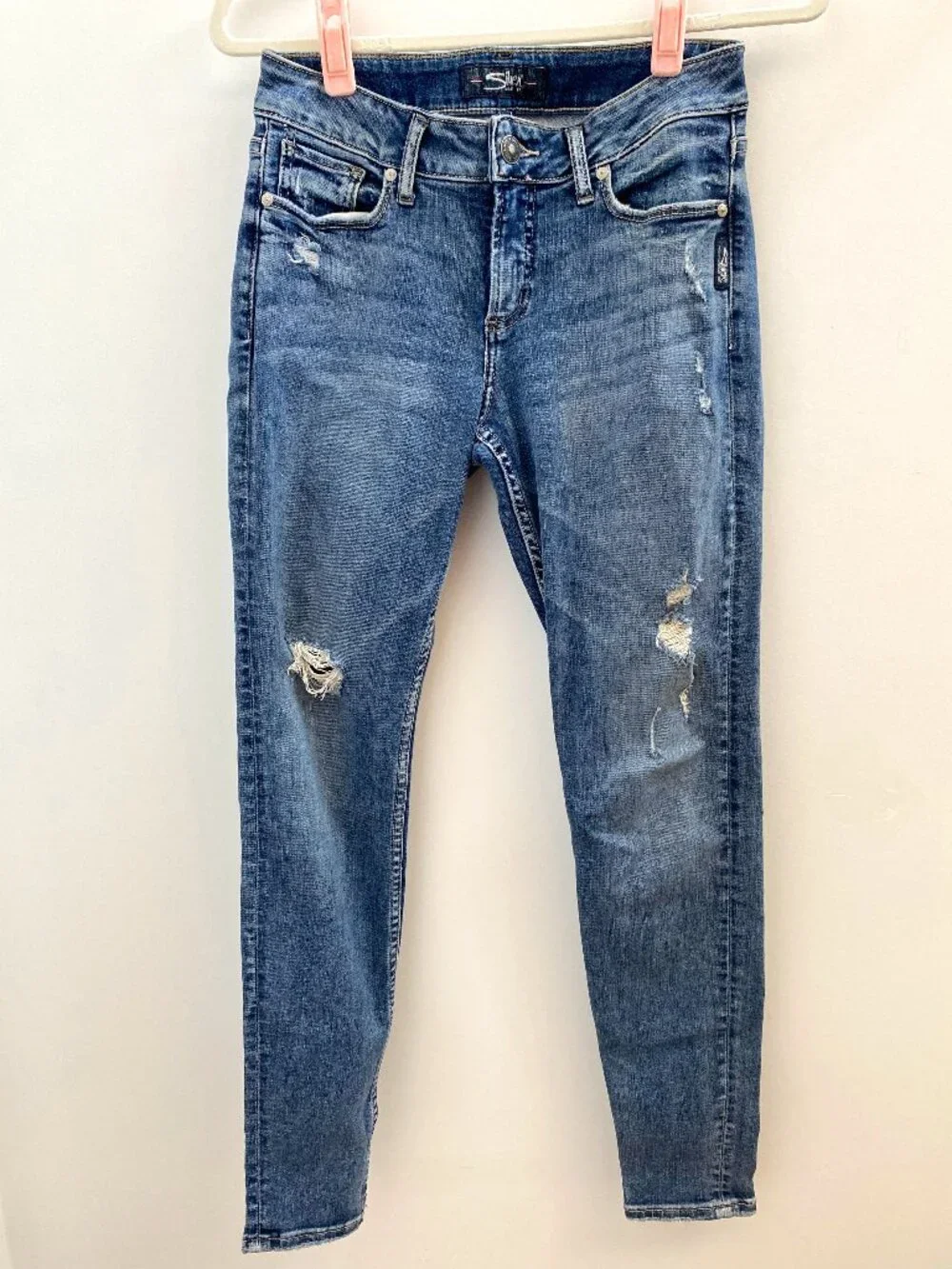 Silver Medium Wash Distressed Suki Super Skinny Jeans Size 27